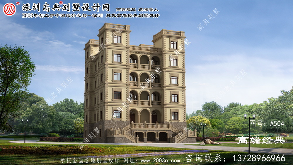 路桥区六层西式城堡平屋顶别墅