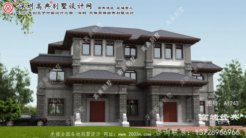 桂阳县中式双拼三层别墅外观图	