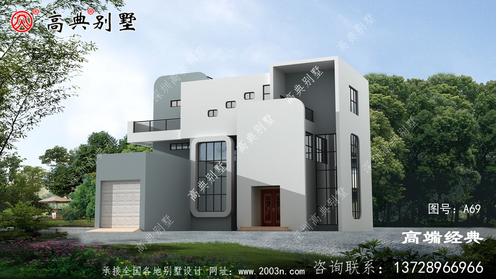 现代风格二层小别墅安全不怕小偷	